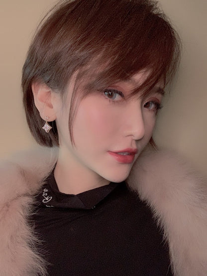 [OAKJURI Jewelry]DOUBLE STAR PINK GOLD MOP DROP EARRINGS