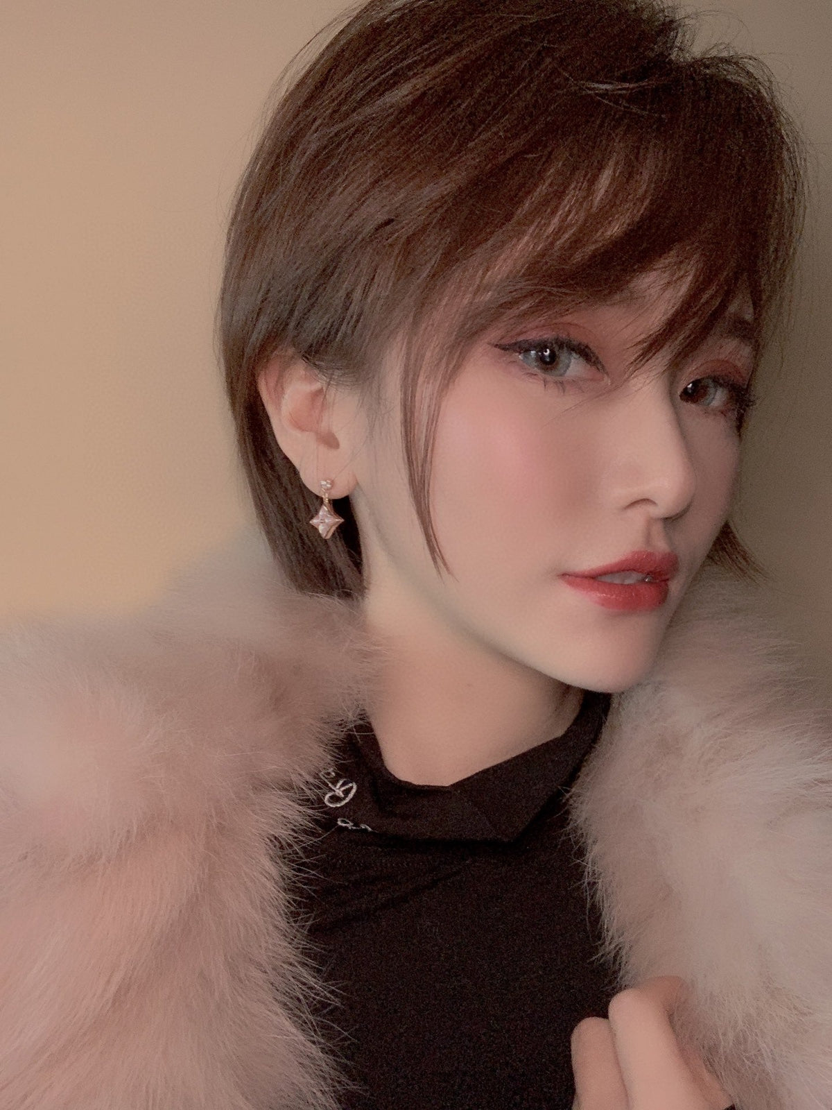 [OAKJURI Jewelry]DOUBLE STAR PINK GOLD MOP DROP EARRINGS