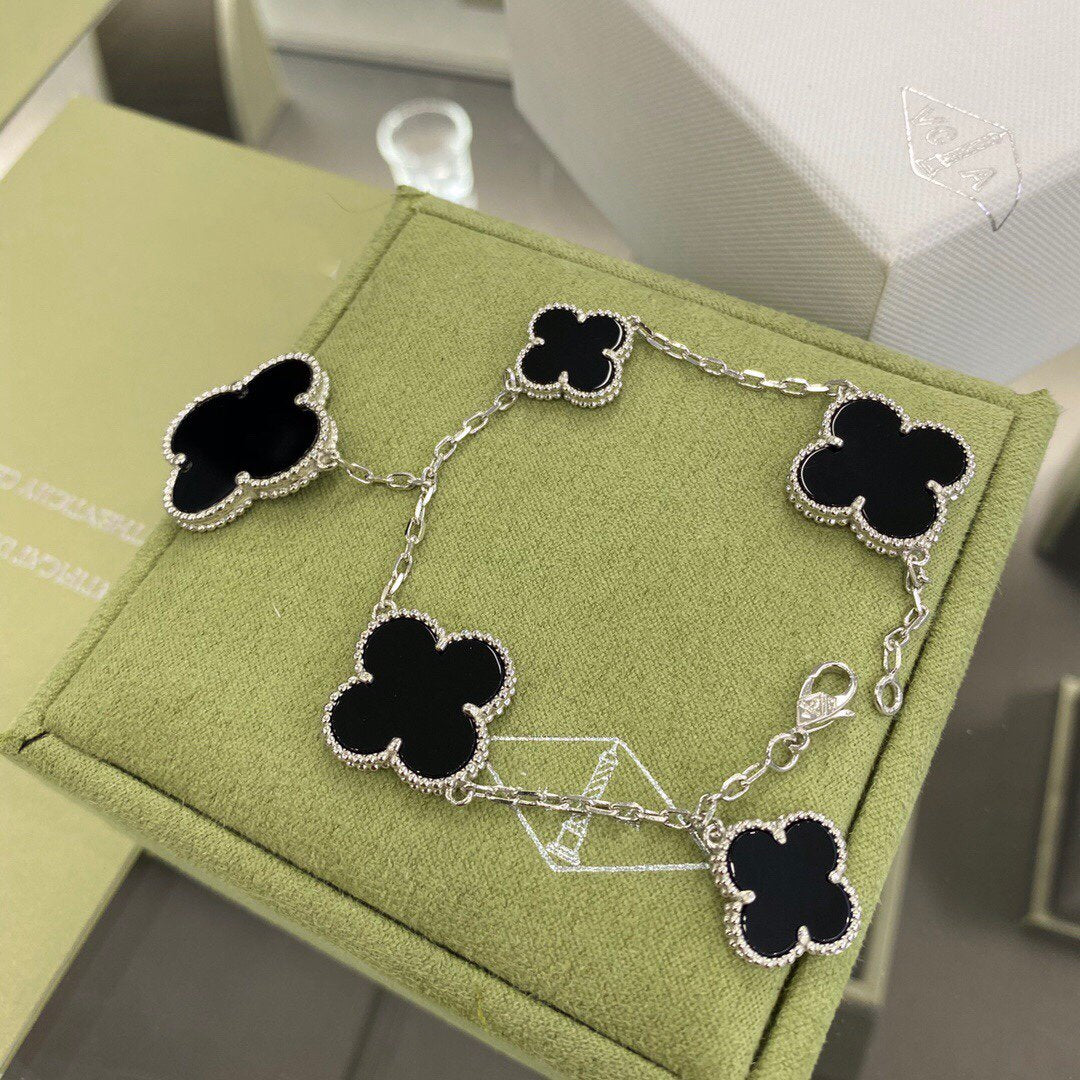 [OAKJURI Jewelry]CLOVER 5 MOTIFS SIVLER ONYX BRACELET