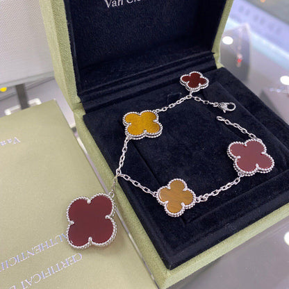 [OAKJURI Jewelry]CLOVER 5 MOTIFS SIVLER CARNELIAN TIGER EYE BRACELET