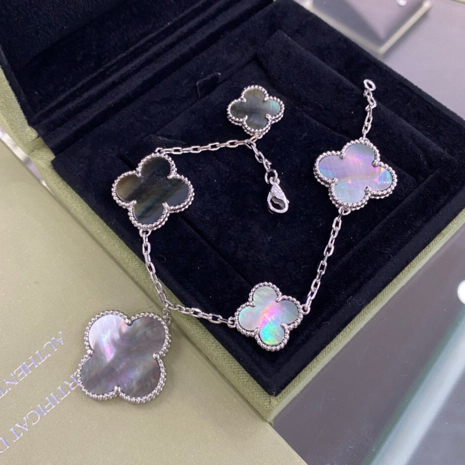 [OAKJURI Jewelry]CLOVER 5 MOTIFS SIVLER DARK MOP BRACELET
