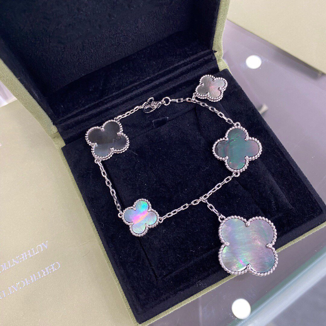 [OAKJURI Jewelry]CLOVER 5 MOTIFS SIVLER DARK MOP BRACELET