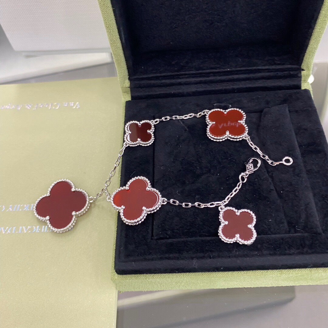 [OAKJURI Jewelry]CLOVER 5 MOTIFS SIVLER CARNELIAN BRACELET
