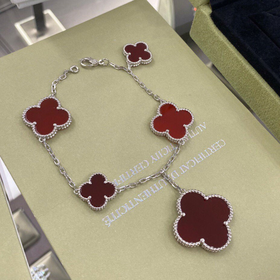 [OAKJURI Jewelry]CLOVER 5 MOTIFS SIVLER CARNELIAN BRACELET