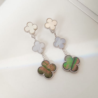 [OAKJURI Jewelry]CLOVER 3 MOTIFS CHALCEDONY DARK MOP SILVER EARRINGS