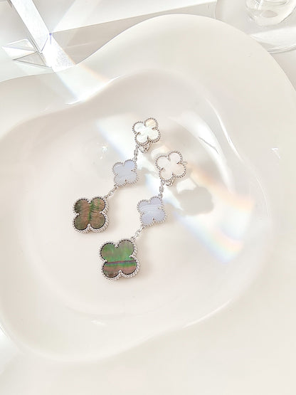 [OAKJURI Jewelry]CLOVER 3 MOTIFS CHALCEDONY DARK MOP SILVER EARRINGS