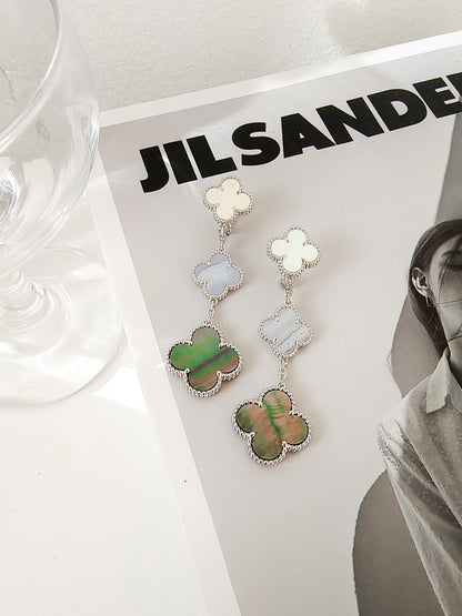 [OAKJURI Jewelry]CLOVER 3 MOTIFS CHALCEDONY DARK MOP SILVER EARRINGS