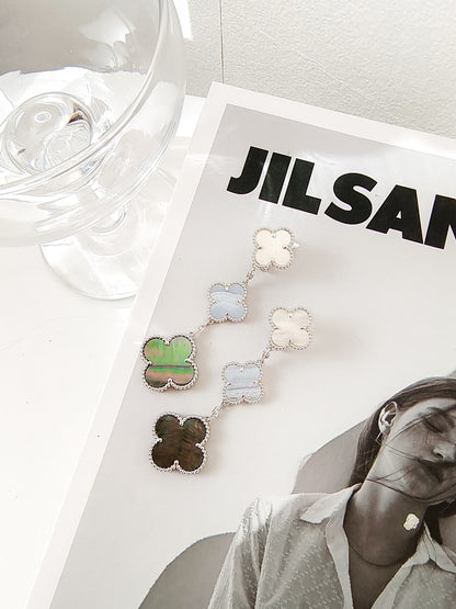 [OAKJURI Jewelry]CLOVER 3 MOTIFS CHALCEDONY DARK MOP SILVER EARRINGS