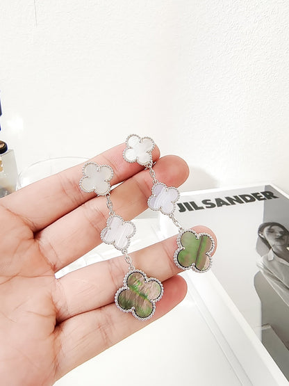 [OAKJURI Jewelry]CLOVER 3 MOTIFS CHALCEDONY DARK MOP SILVER EARRINGS