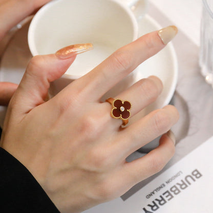 [OAKJURI Jewelry]CLOVER CARNELIAN RING ROSE GOLD DIAMOND