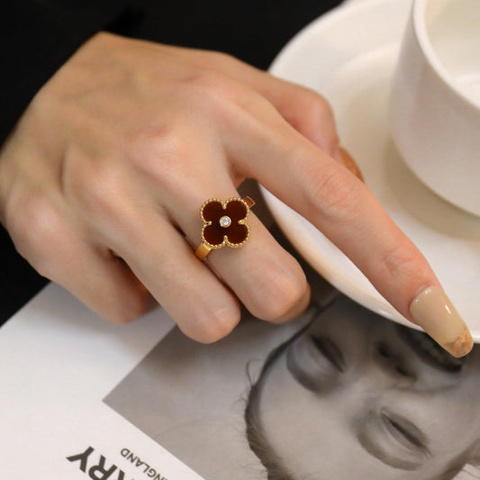 [OAKJURI Jewelry]CLOVER CARNELIAN RING ROSE GOLD DIAMOND