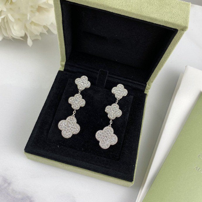 [OAKJURI Jewelry]CLOVER 3 MOTIF DIAMOND SILVER DROP EARRINGS
