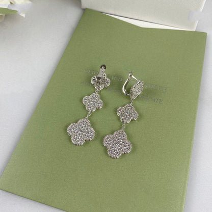 [OAKJURI Jewelry]CLOVER 3 MOTIF DIAMOND SILVER DROP EARRINGS