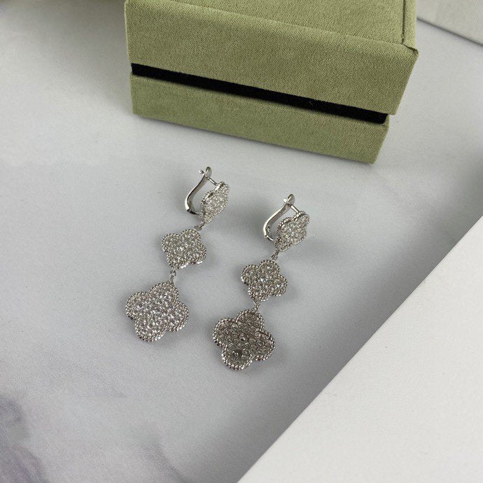 [OAKJURI Jewelry]CLOVER 3 MOTIF DIAMOND SILVER DROP EARRINGS