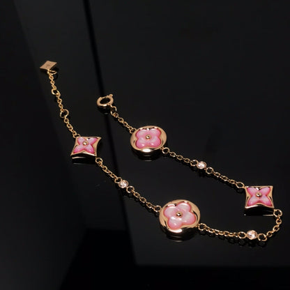 [OAKJURI Jewelry]STAR AND SUN 4 MOTIF PINK MOP PINK GOLD BRACELET