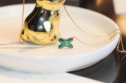 [OAKJURI Jewelry]JEUX MALACHITE 1 DIAMOND PINK GOLD NECKLACE