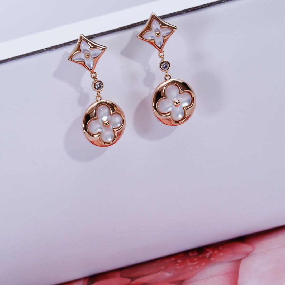 [OAKJURI Jewelry]STAR AND SUN PINK GOLD MOP DROP EARRINGS