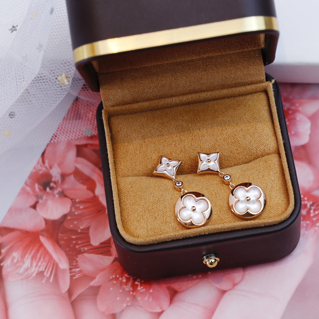 [OAKJURI Jewelry]STAR AND SUN PINK GOLD MOP DROP EARRINGS
