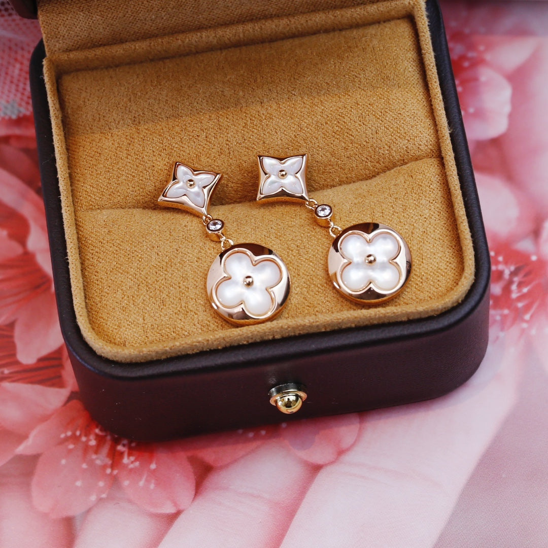 [OAKJURI Jewelry]STAR AND SUN PINK GOLD MOP DROP EARRINGS