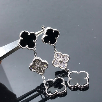 [OAKJURI Jewelry]CLOVER 3 MOTIF DIAMOND ONYX SILVER EARRINGS