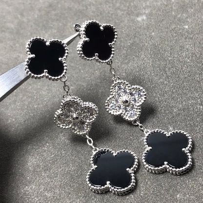 [OAKJURI Jewelry]CLOVER 3 MOTIF DIAMOND ONYX SILVER EARRINGS