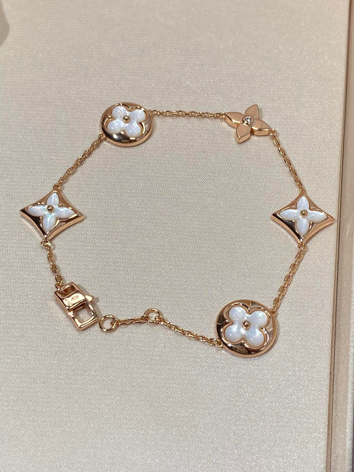 [OAKJURI Jewelry]STAR AND SUN 5 MOTIF MOP PINK GOLD BRACELET