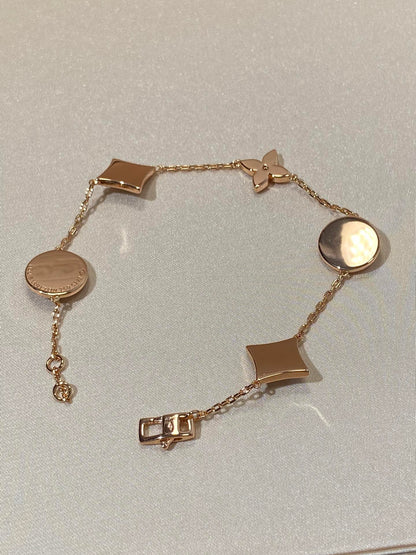 [OAKJURI Jewelry]STAR AND SUN 5 MOTIF MOP PINK GOLD BRACELET