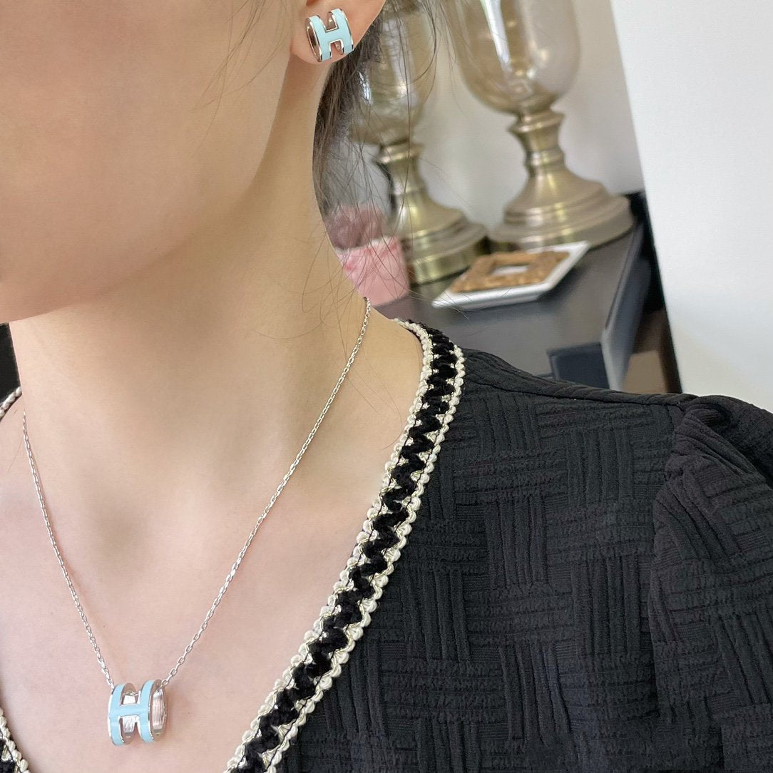 [OAKJURI Jewelry]POP H SKY BLUE NECKLACE