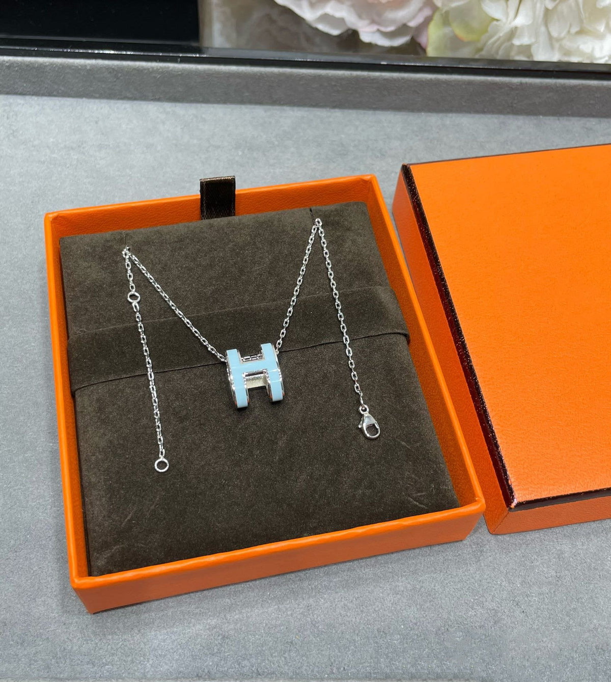 [OAKJURI Jewelry]POP H SKY BLUE NECKLACE