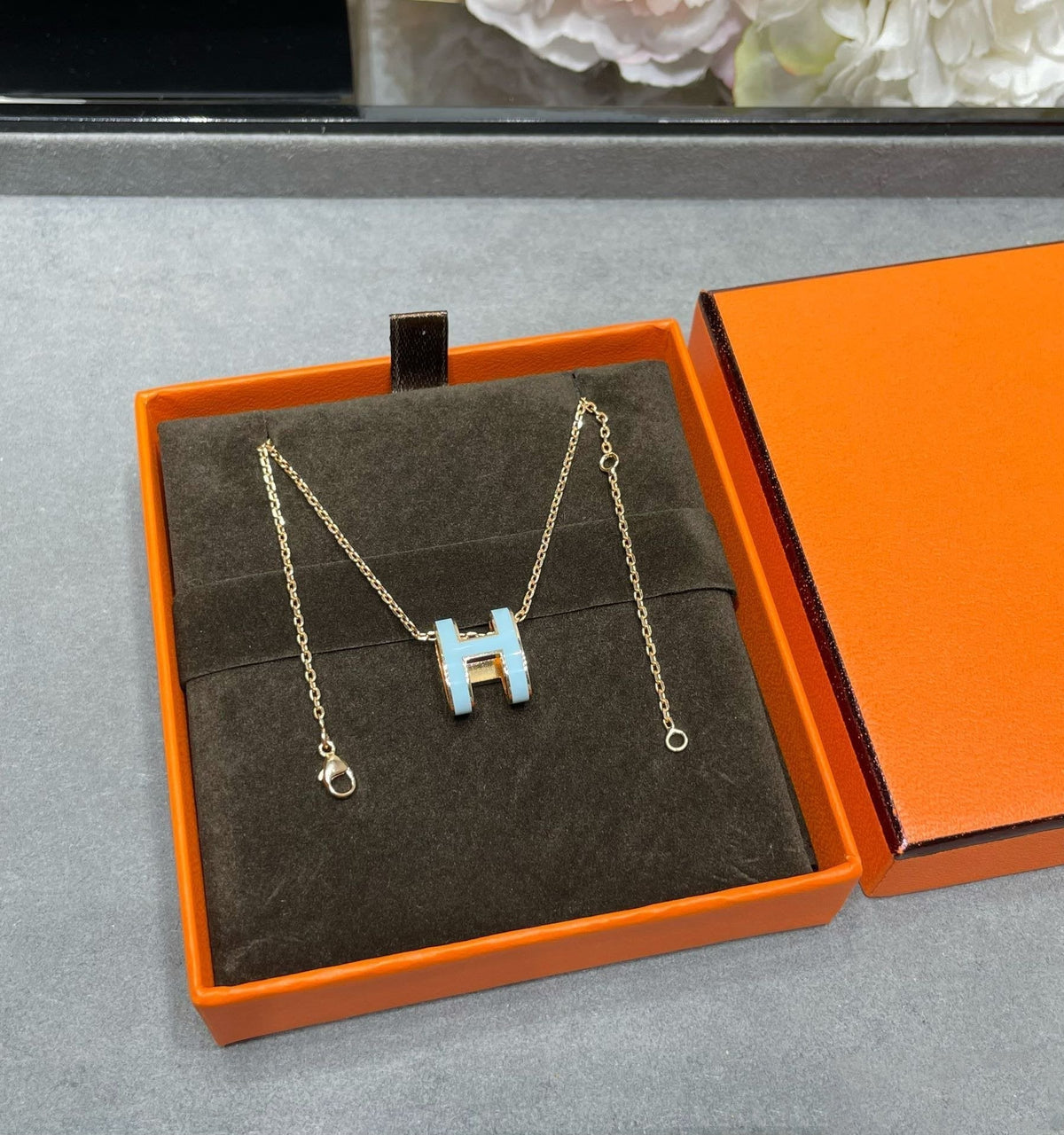 [OAKJURI Jewelry]POP H SKY BLUE NECKLACE