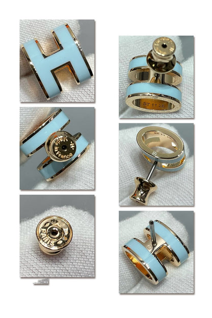 [OAKJURI Jewelry]POP H SKY BLUE STUD EARRINGS