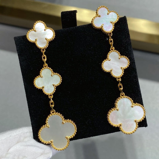 [OAKJURI Jewelry]CLOVER MOP 3 MOTIFS GOLD EARRINGS