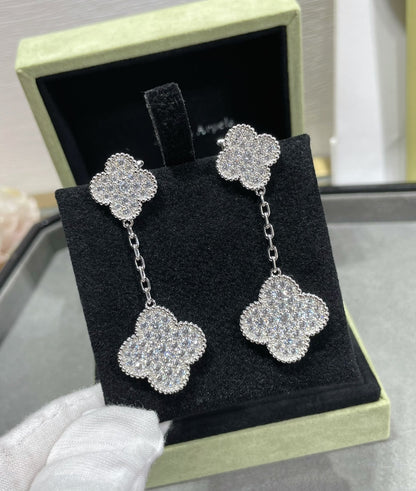 [OAKJURI Jewelry]CLOVER 2 MOTIFS DIAMOND PAVED SILVER EARRINGS