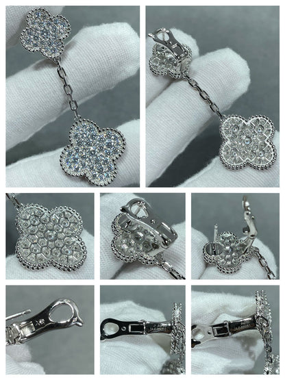 [OAKJURI Jewelry]CLOVER 2 MOTIFS DIAMOND PAVED SILVER EARRINGS