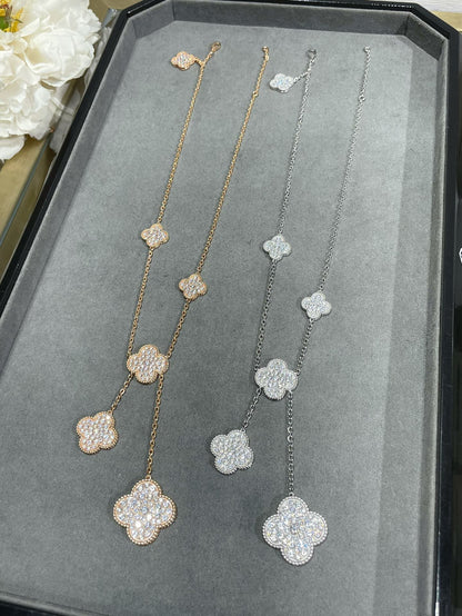 [OAKJURI Jewelry]CLOVER 6 MOTIF DIAMOND PAVED NECKLACE