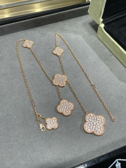 [OAKJURI Jewelry]CLOVER 6 MOTIF DIAMOND PAVED NECKLACE