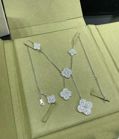 [OAKJURI Jewelry]CLOVER 6 MOTIF DIAMOND PAVED NECKLACE
