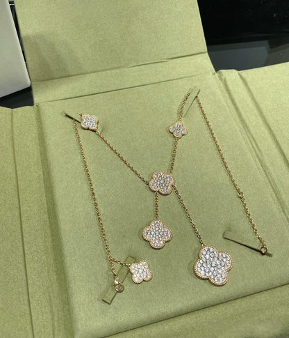 [OAKJURI Jewelry]CLOVER 6 MOTIF DIAMOND PAVED NECKLACE