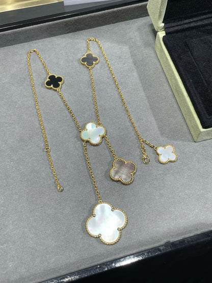 [OAKJURI Jewelry]CLOVER 6 MOTIF MOP ONYX GOLD NECKLACE