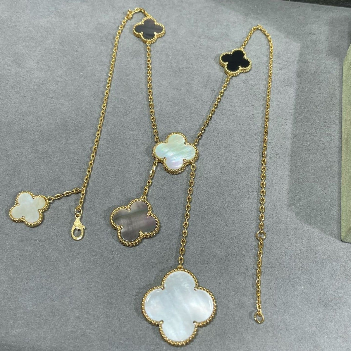 [OAKJURI Jewelry]CLOVER 6 MOTIF MOP ONYX GOLD NECKLACE