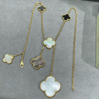 [OAKJURI Jewelry]CLOVER 6 MOTIF MOP ONYX GOLD NECKLACE