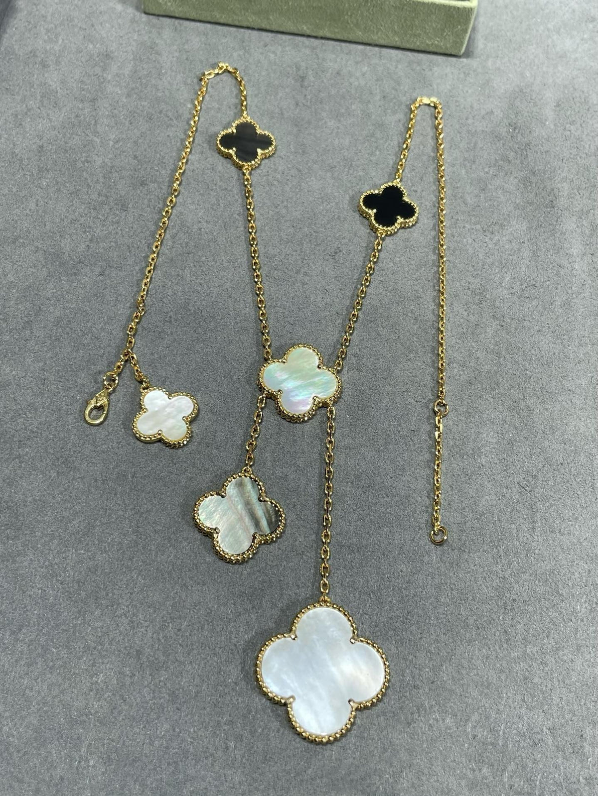 [OAKJURI Jewelry]CLOVER 6 MOTIF MOP ONYX GOLD NECKLACE