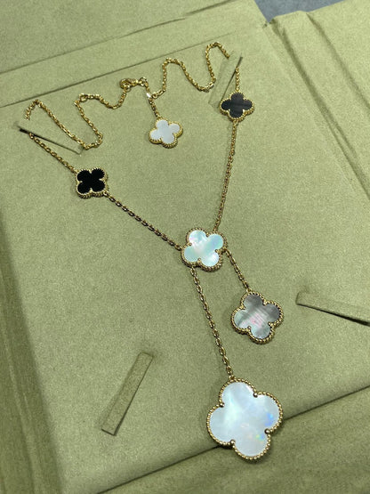 [OAKJURI Jewelry]CLOVER 6 MOTIF MOP ONYX GOLD NECKLACE
