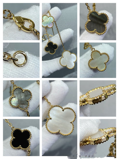 [OAKJURI Jewelry]CLOVER 6 MOTIF MOP ONYX GOLD NECKLACE
