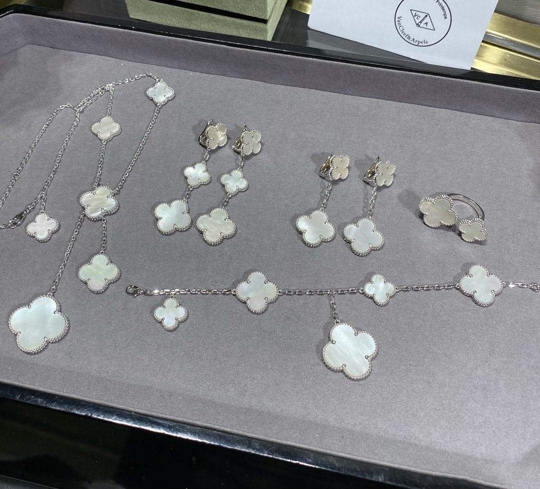 [OAKJURI Jewelry]CLOVER 5 MOTIF WHITE MOP SILVER BRACELET