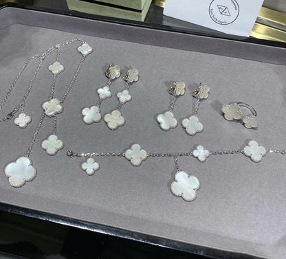 [OAKJURI Jewelry]CLOVER 5 MOTIF WHITE MOP SILVER BRACELET
