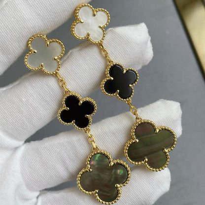 [OAKJURI Jewelry]CLOVER 3 MOTIF MOP ONYX DARK MOP PINK GOLD EARRINGS