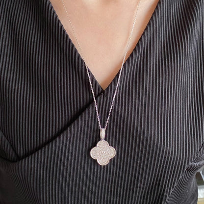 [OAKJURI Jewelry]CLOVER 25MM LARGE PEDANT DIAMOND PAVED LONG NECKLACE