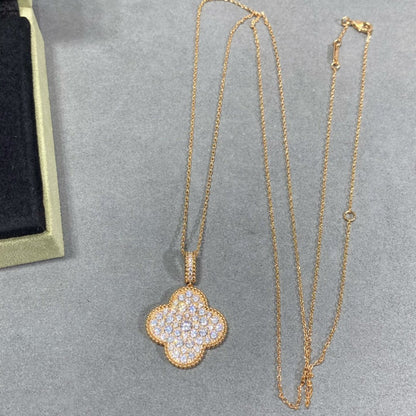 [OAKJURI Jewelry]CLOVER 25MM LARGE PEDANT DIAMOND PAVED LONG NECKLACE