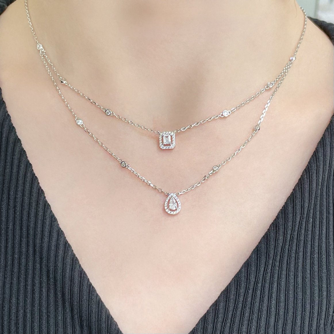[OAKJURI Jewelry]MY TWIN 2 ROW DIAMOND NECKLACE